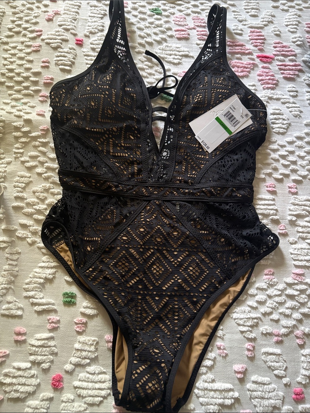 BCBG Black Lace-Overlay Kids One-Piece Swimsuit